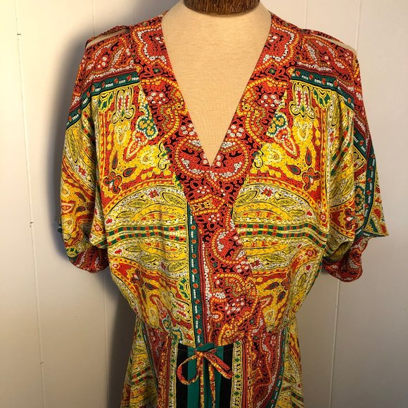 NineWest BeautifulOrange/yellow/greensatin dressSingleMom BreastCancerFundraiser - Picture 3 of 11